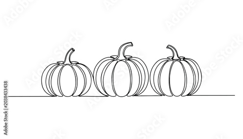Photography Continuous Simple black line art drawing of pumpkin vegetable in a minimalist style on a white background