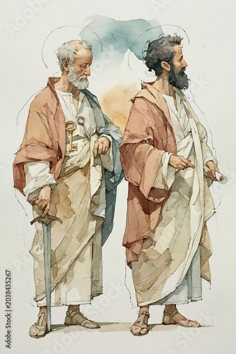 Saint Peter and Saint Paul Apostles Christian Watercolor Illustration