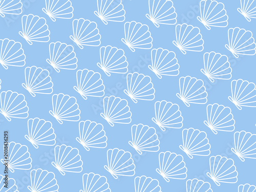 Seamless Scallop Shell Pattern with White Outline