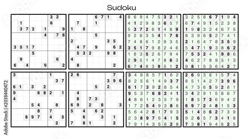 Photos Number puzzle Sudoku layout with eight playable boards and corresponding answer
