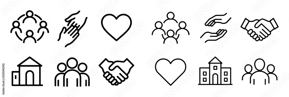 Fototapeta premium Community icons with hand heart house flat