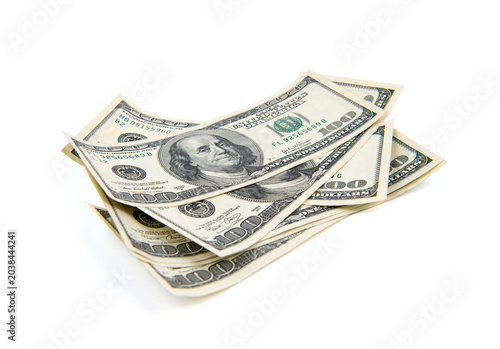 One hundred dollars banknotes isolated on white background