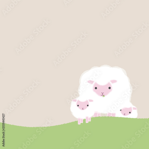 綿羊の親と２匹の子羊のイラスト。