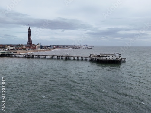 Blackpool Tower and North Pier  Lancashire UK drone aerial