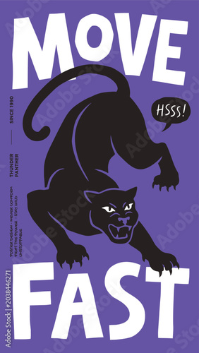 Quadro su tela Retro Black Panther Graphic Poster with Move Fast Bold Typography