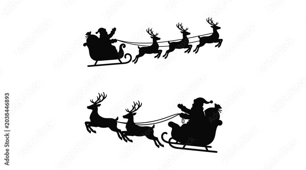 Obraz premium santa claus riding sleigh silhouette deer reindeer
