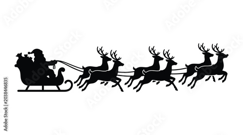 Bild auf Leinwand santa claus riding sleigh pulled by reindeer silhouette