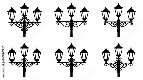 Fotografie street lamp silhouettes on white background post