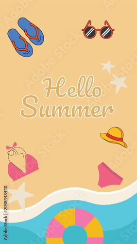 Vibrant Summer Vacation Background with Beach Accessories