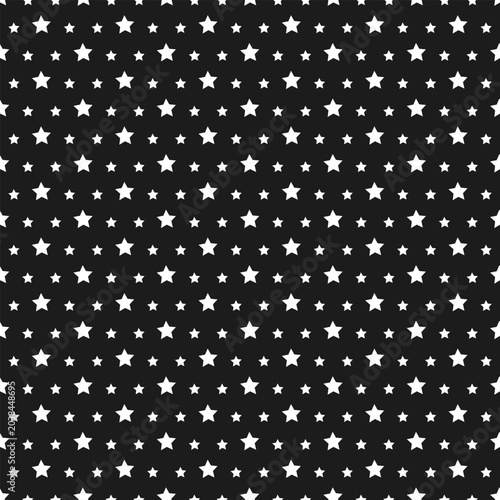 Black and white seamless star pattern with scattered five point stars for fabric, wrapping paper, nursery textile, scrapbook and modern wallpaper design