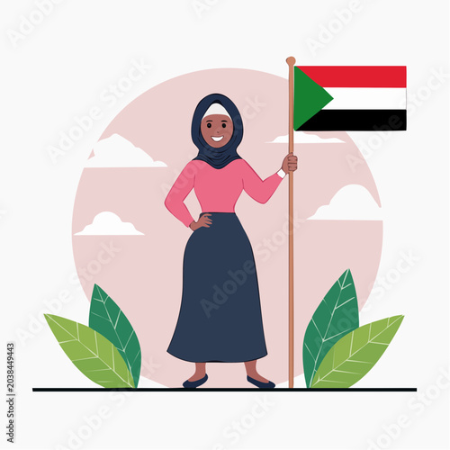 Woman in Hijab Holding Sudanese Flag