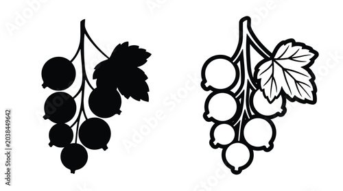 Foto Blackcurrant branch illustration line art with contrasting fill styles