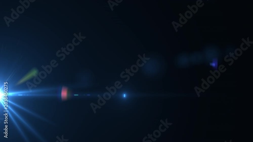 Dark blue cinematic lens flare overlay with smooth glowing light effect, suitable for movie trailers, dramatic intros, and professional video editing projects.