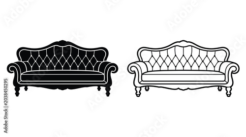 Bild auf Leinwand Two Baroque style Sofa Silhouettes On White Background