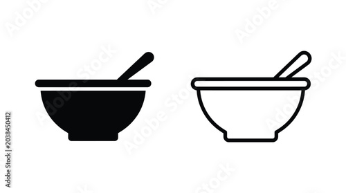 Bowl With Spoon Silhouette On White Background Minimalist Design