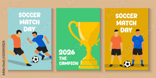 Soccer posters with colorful player figures for World Championship  football tournament 2026. Template Sport Layout Design, Flat Design, single line, Graphic Illustration,