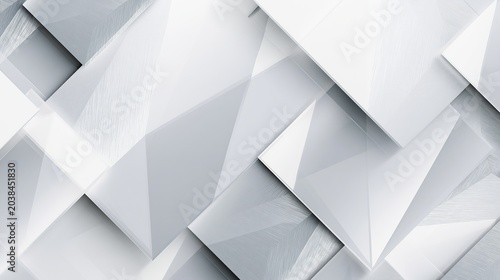 Abstract geometric pattern featuring overlapping white and grey rectangles with subtle metallic textures and soft lighting