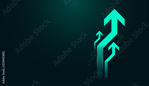 Bright arrows moving upward symbolize growth and increasing success in Finance and business markets concepts, and Modern arrows pointing upward