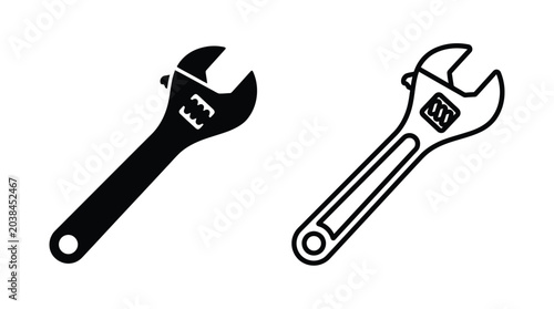 Adjustable wrench silhouettes on a white background black and white design