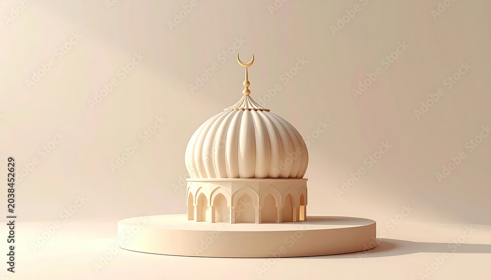 Obraz premium Minimalist Islamic Mosque Dome on Pedestal.