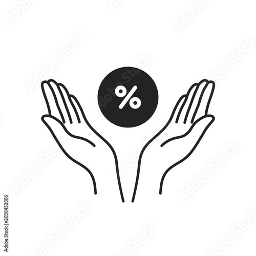 black hands holding percentage like discount icon