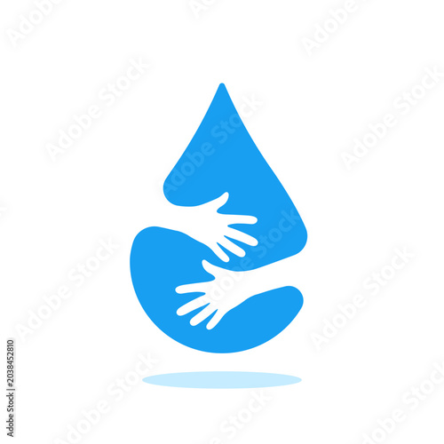 hugs with blue water drop like ecology icon