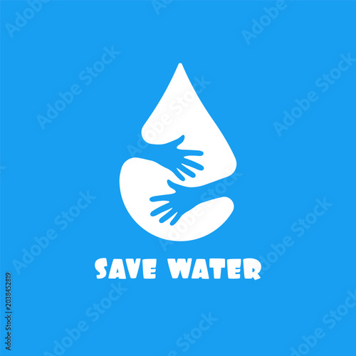 save water banner with white drop and embrace