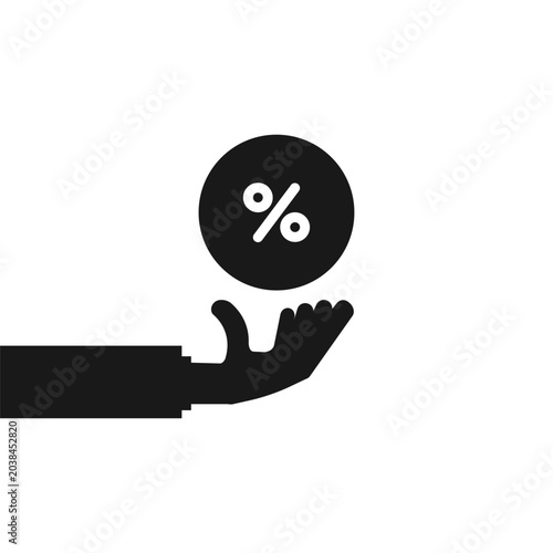 black hand with round percentage icon like sale