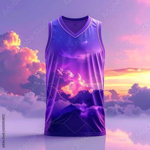 Silhouette of woman in flowing purple dress against sunset.