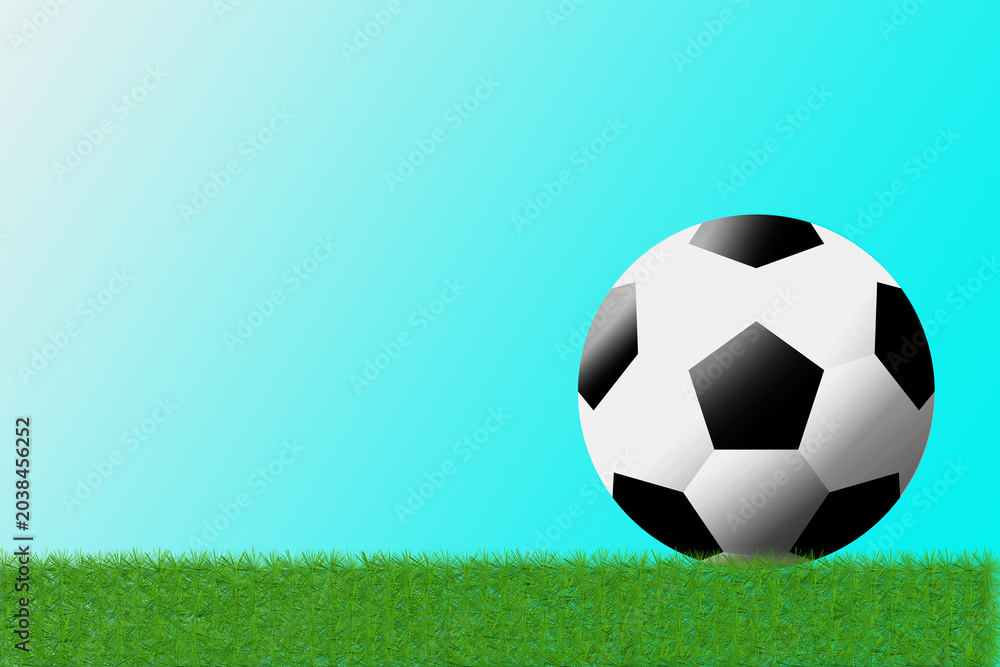 Fototapeta premium Classic Soccer Ball on Green Grass with Negative Space Background