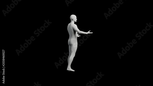 3D mannequin figure standing on black background