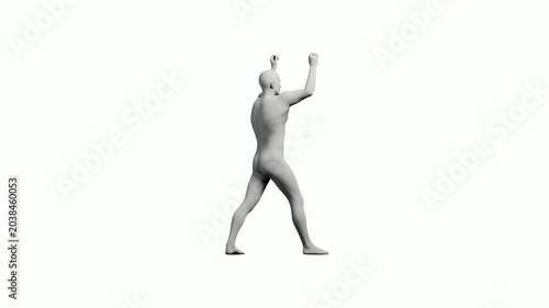 Mannequin in victory pose against white background