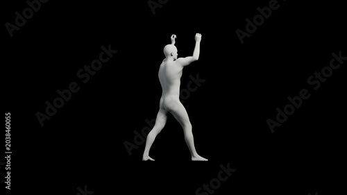 Mannequin in victory pose against black background