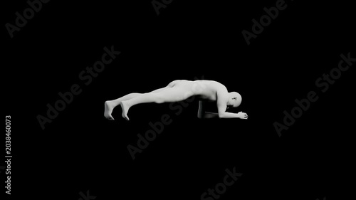 Mannequin stretching in front of black background