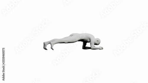 Mannequin stretching in front of white background