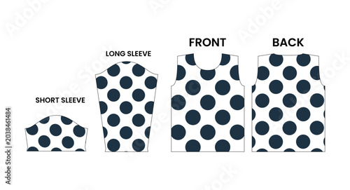 Obraz na płótnie Sewing pattern pieces with dark blue polka dot print layout