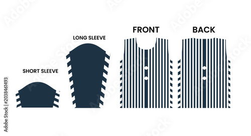 Schilderij op canvas Striped t-shirt sewing pattern layout with button details