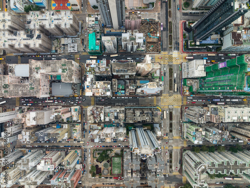 Canvas Print Top down view of Hong Kong city