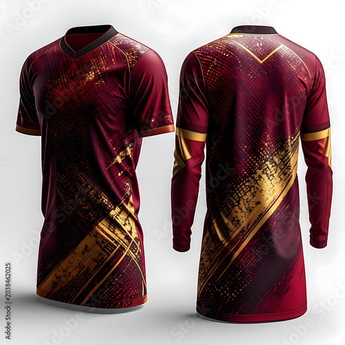 Two burgundy button-up shirts with gold embroidery front view.