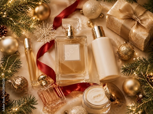 Luxury Christmas Beauty and Skincare Flat Lay, christmas beauty, holiday skincare