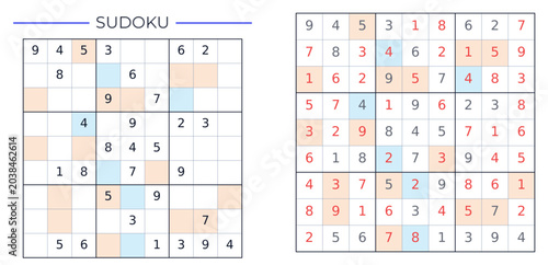 Classic 9x9 Even Odd Sudoku Puzzle Hard Level: Pastel Color Logic Game Vector Template with Solution