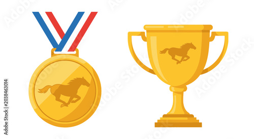 Gold Horse Trophy and Medal Award Icon Vector