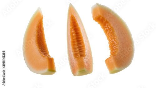 Obraz na plátne Cantaloupe melon slices with seeds and flesh visible