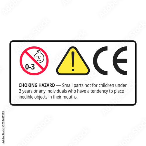 Choking Hazard Warning Label with CE Mark for Small Parts Safety Compliance on Children's Product Packaging