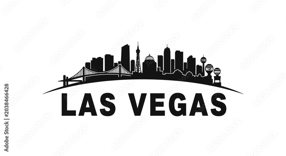 Fototapeta premium Stylized Las Vegas Skyline Illustration Highlighting Iconic Structures and Vibrant City Identity