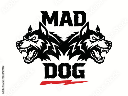 Vector illustration of a twoheaded angry dog mascot logo
