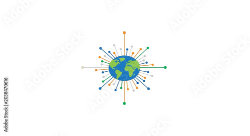 Photos A stylized globe icon with radiating lines representing global connectivity