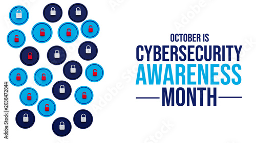 October is Cybersecurity Awareness Month Banner with Padlock Icons on White Background — 3D Render of Cyber Security, Data Protection and Internet Safety Concept