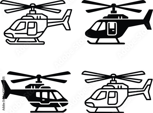 Minimalist helicopter icons in line and fill style