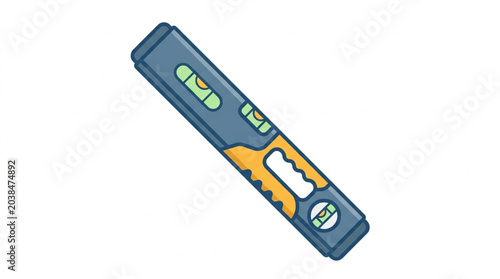 Bild auf Leinwand Blue and yellow spirit level tool for measuring flatness.
